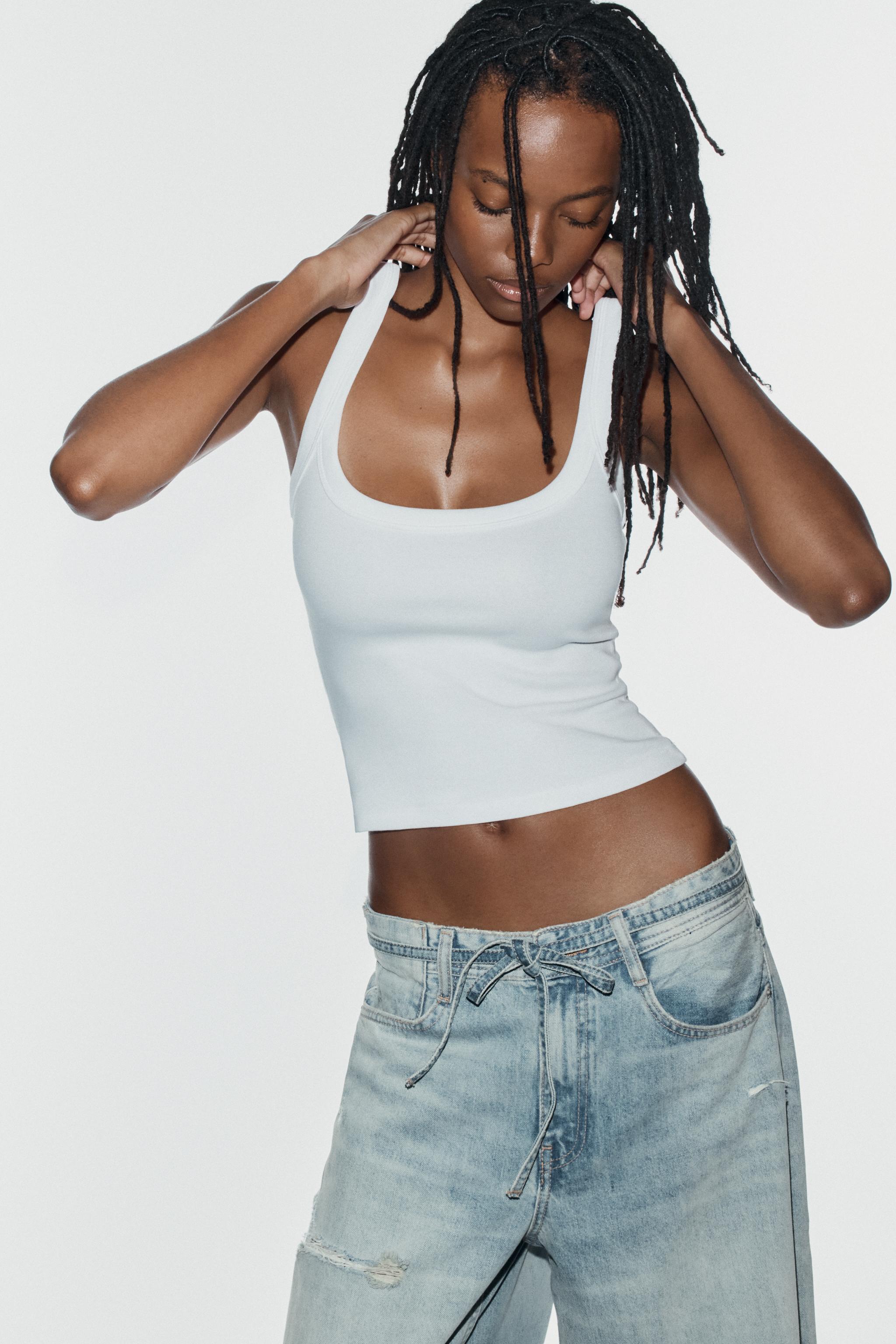 JEAN TRF BAGGY À CEINTURE ET DÉCHIRURES TAILLE MI-HAUTE